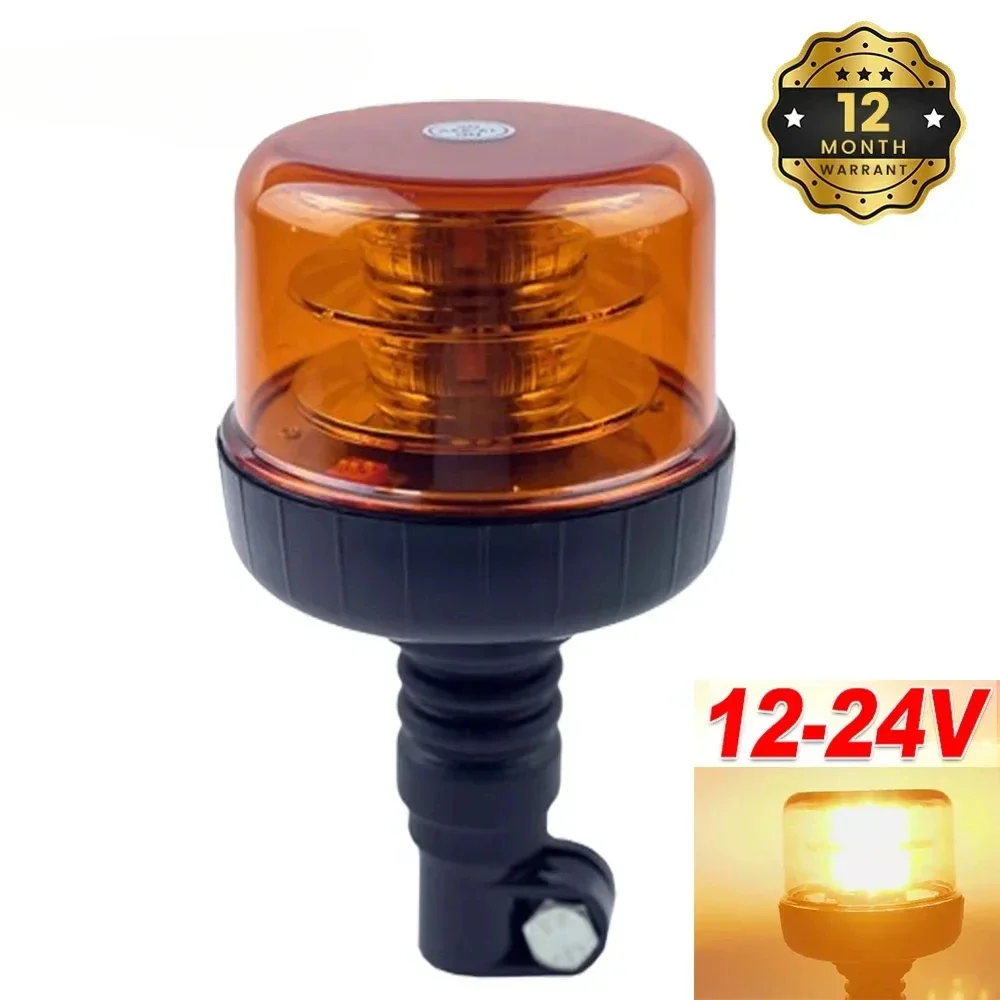 

12V 24V Waterproof LED 3 Modes Amber Emergency Strobe Warning Light Mount Flashing Beacon Rotating Truck Tractor School Bus