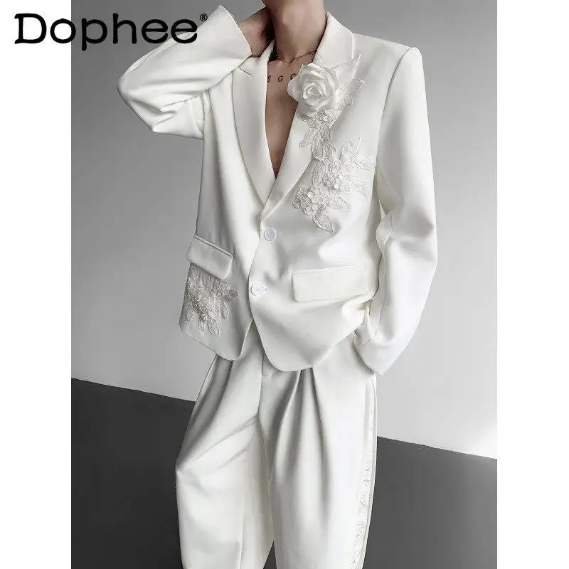 

Men's 2025 Autumn New High-End Tailored Coats Three-Dimensional Flower Padded Shoulder Suit Jackets Gentleman Blazers Jackets