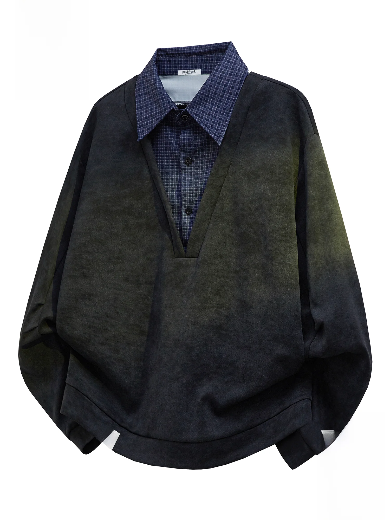 

Casual Plaid Tie Dye Sweatirt Loose Fit Collared irt for Men Monkey Winter Faion Loose Cuffed Long Sve Top