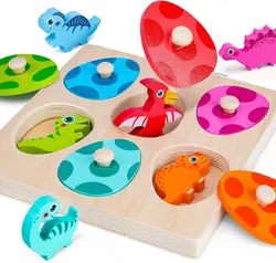 Wooden Dinosaur Jigsaw Puzzle Toys Montessori Peg Puzzle Game Kids Toddler 3D Wood Early Learning Educational Toys For Gifts