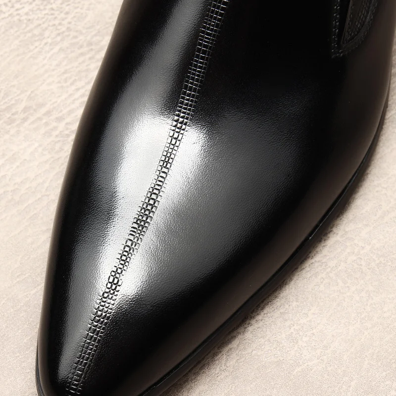 Luxury Italian Pointed Toe New Mens Dress Loafers Genuine Leather Brand Designer Elegant Slip on Black Wedding Social Shoes Man