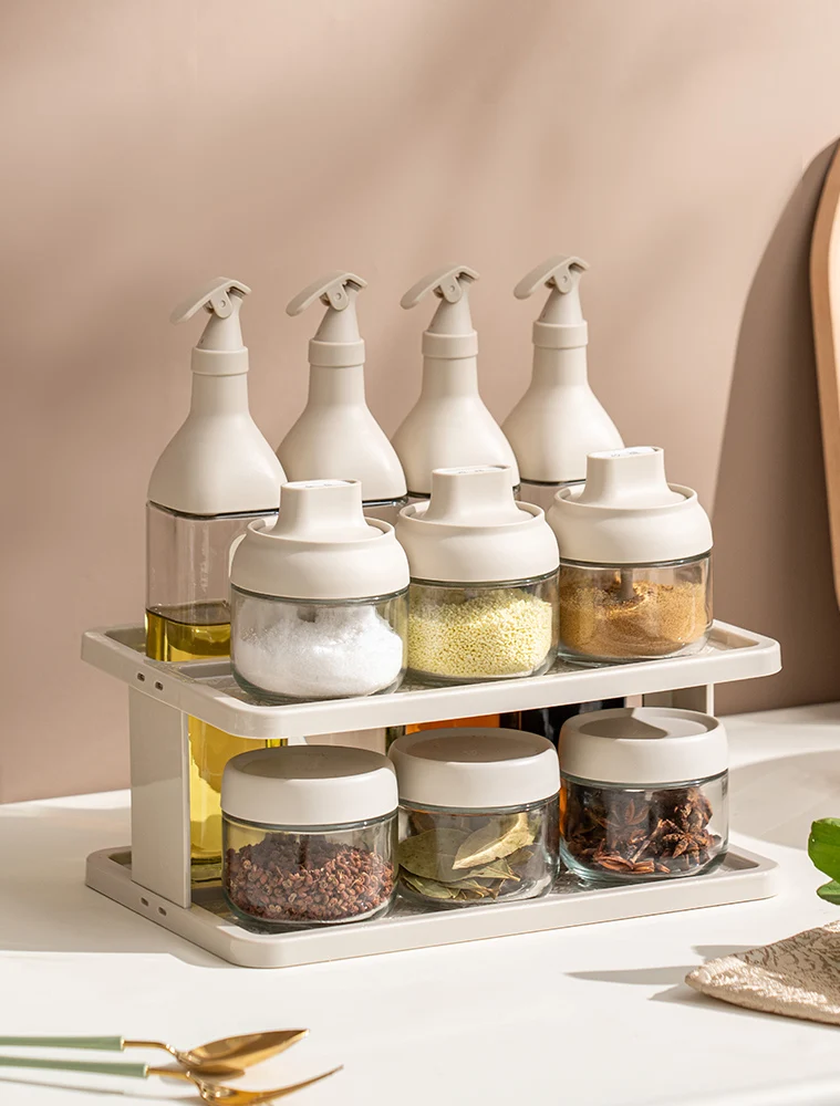 طقم تخزين للمطبخ من Onlycook، مجموعة أوعية زجاجية للتوابل وزجاجات للزيت، صندوق توابل محكم الإغلاق مع رف، وعاء ملح بتصميم مربع...