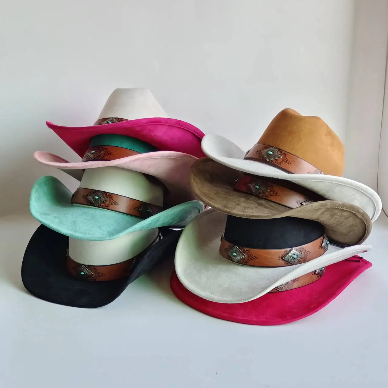 estern cowboy hats, women's cowboy hats wide-brimmed hats suede hats turquoise belts -autumn everyday outfits chapéu cowboy