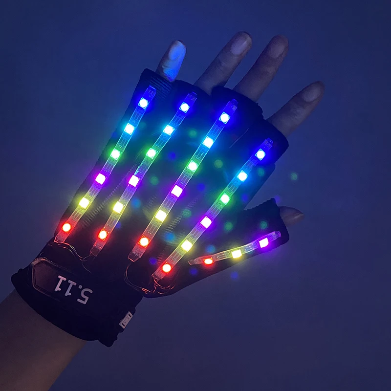 Guante LED brillante recargable por USB, iluminación de dedos, guantes intermitentes que cambian de Color, disfraz de actuación en escenario,