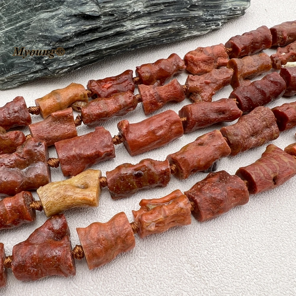 Large Irregular Natural Red Coral Cylinder Nugget Polypite Gems Loose Beads MY230938