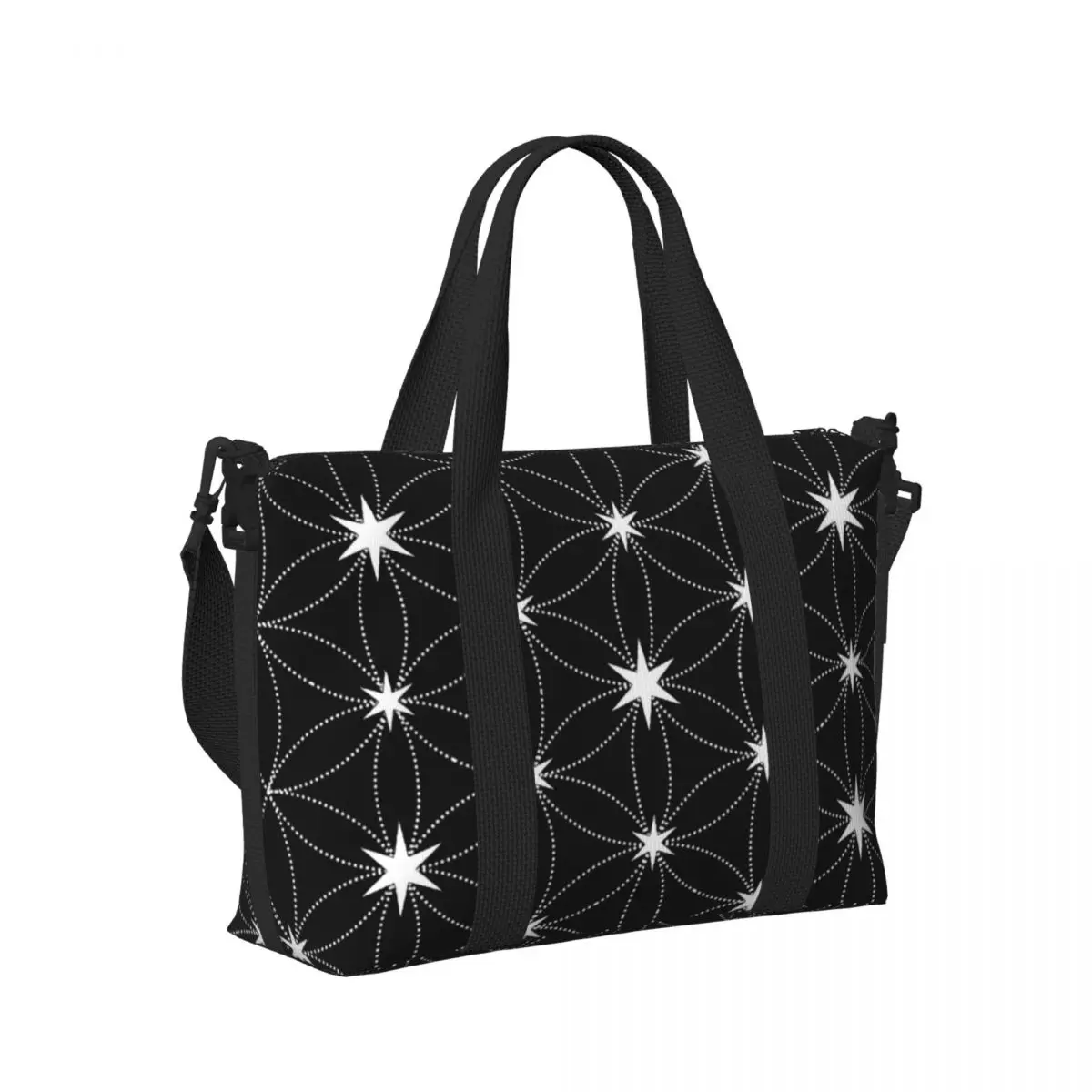 Custom Flower Of Life Star Beach Tote Bag Women Extra Large Gym Carry On Mandala Travel Shopping Bags