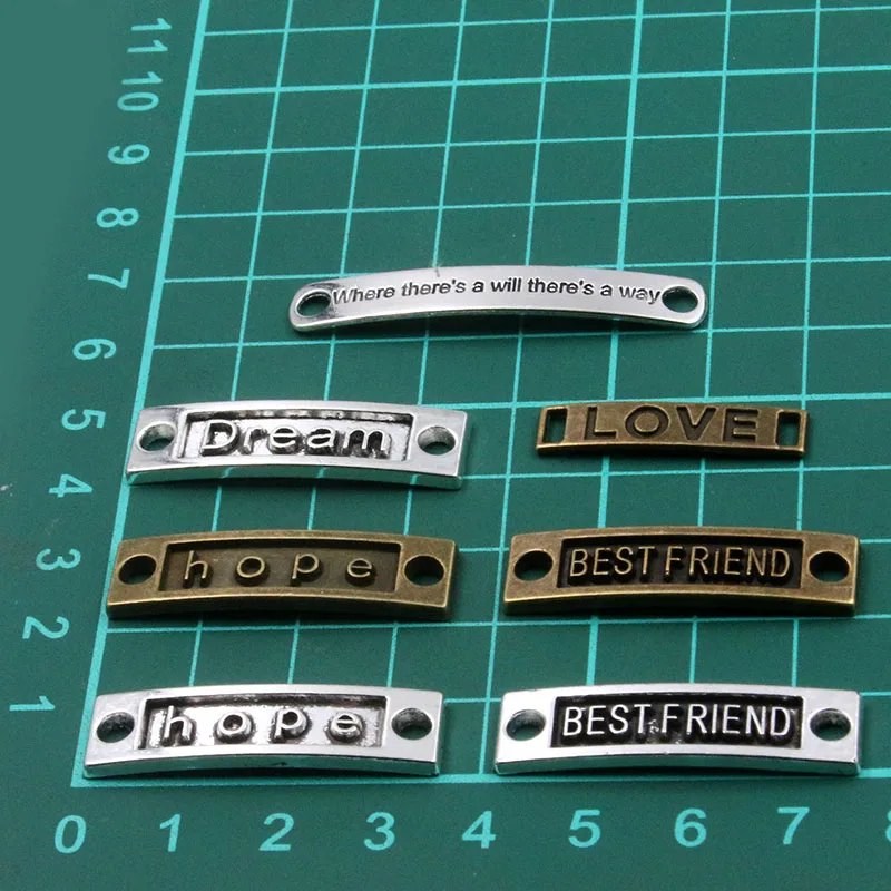 10pcs Mix 5 Styles Letter Love Dream Hope Charms Double Hole Connector Jewelry Making For DIY Handmade Craft Finding