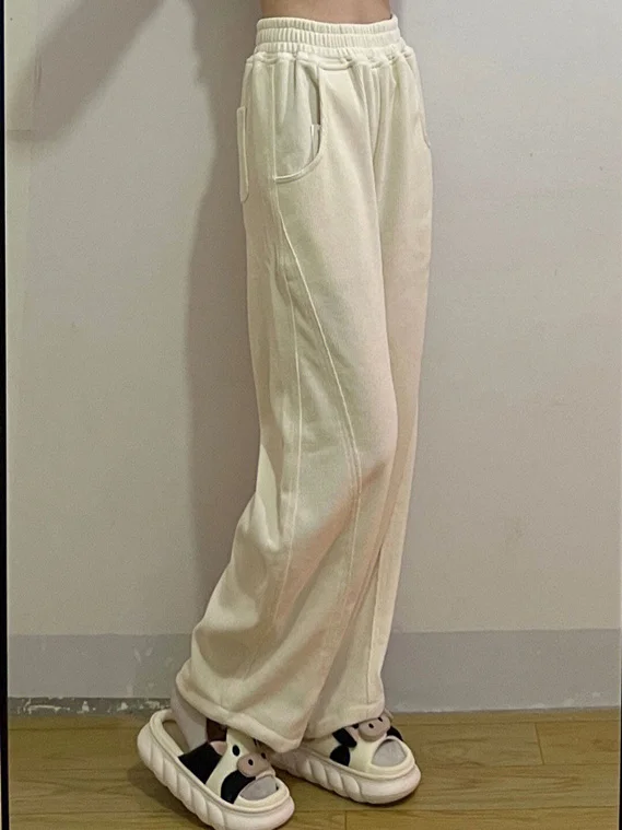 

Leg Women's Style Plush Thickened Straight Corduroy Casual Sports Pants Korean Fashion Women Clothing Y2k Pants