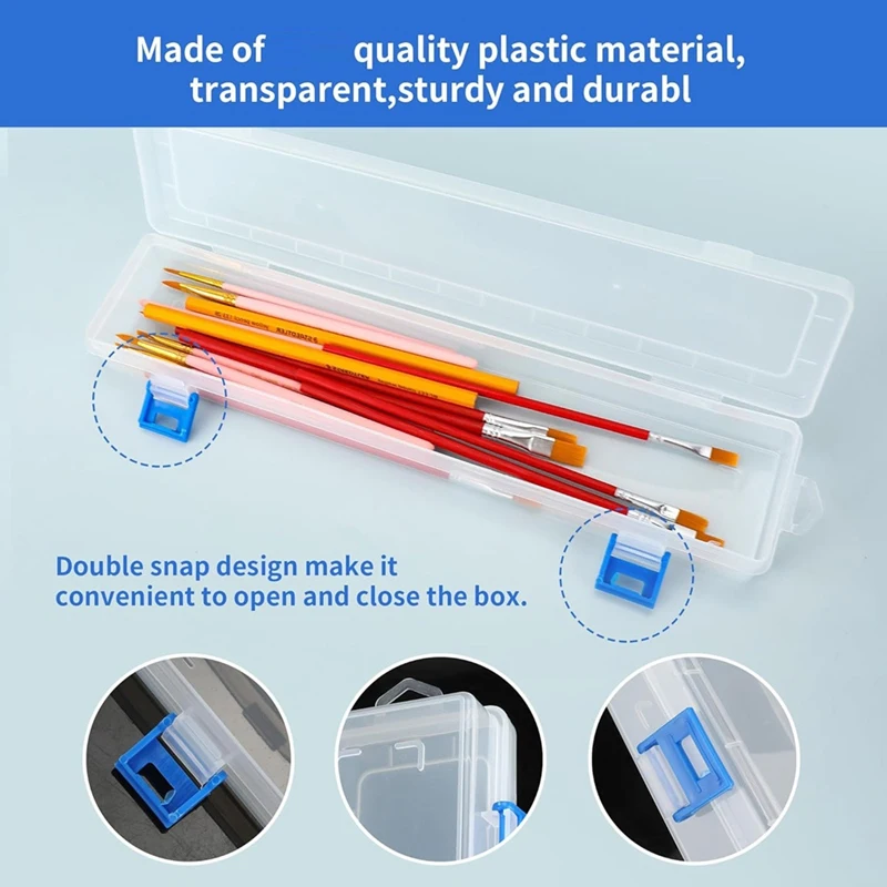 6Pcs Plastic Paint Brush Storage Box,13 Inch Clear Paint Brush Holder Drawing Pen Container With Buckle Plastic Paint