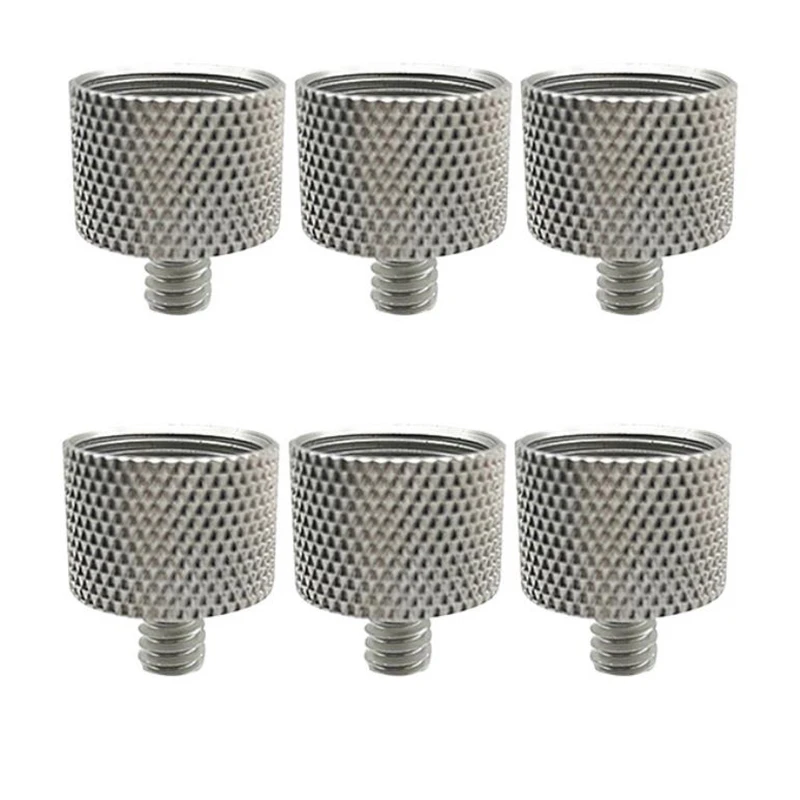 6 Pcs 5/8 Inch Female To 1/4 Inch Male Threaded Screws Microphone Screw Adapter For Mic Microphone Stand Clamp (Silver)