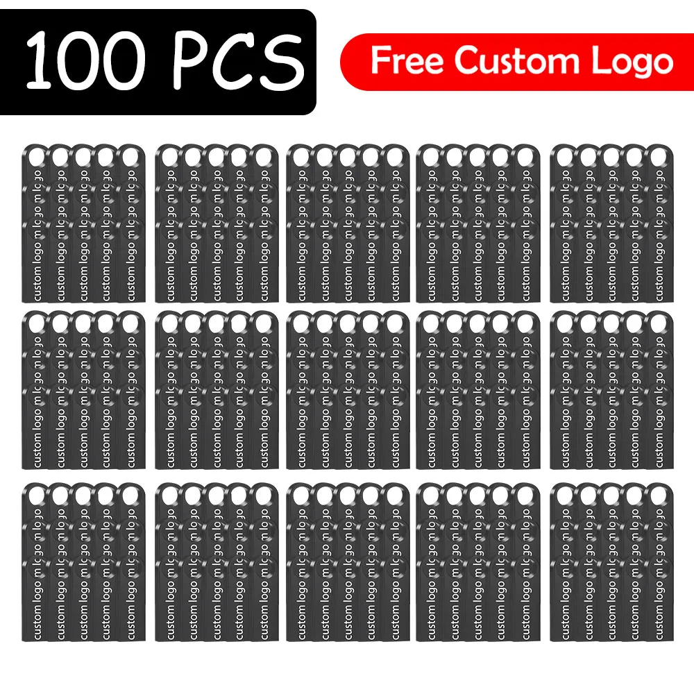 100PCS USB Flash Drive 128GB 64GB Wholesale Memory Stick 32G 16G Free Custom Logo Pen Drive 8G Free Chain USB Stick 4G 2GB Metal