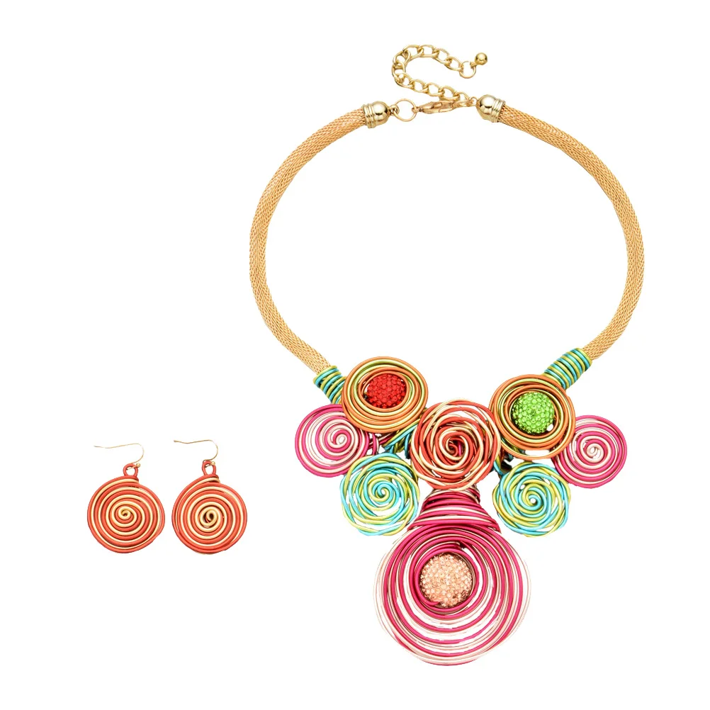 

Colorful Collar Style Decorative Jewelry Women Jewelry Set African Decorative Necklace Earrings Women Fashion Gifts