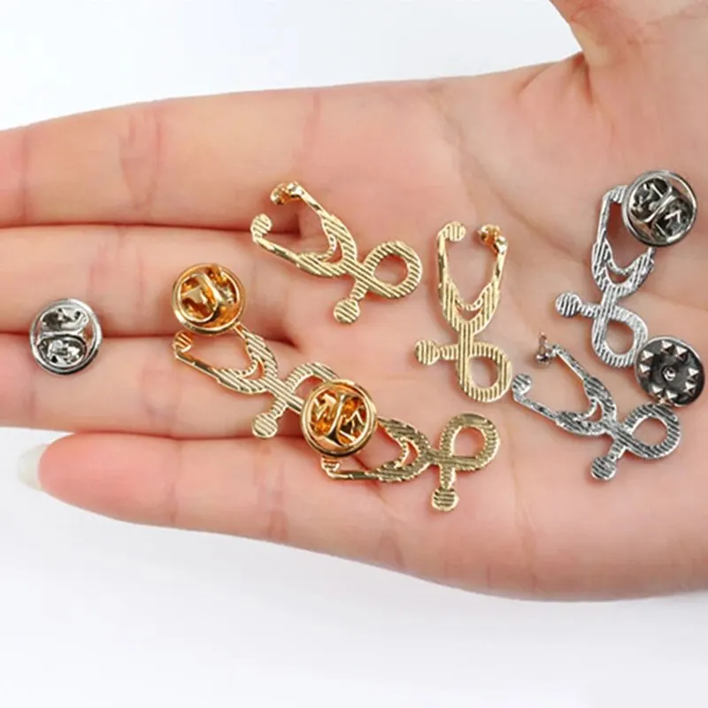 Geometric Doctor Stethosc6pcs Ope Creative Design Chest Needle Color Alloy Pin Silver Oil Dropping Emblem