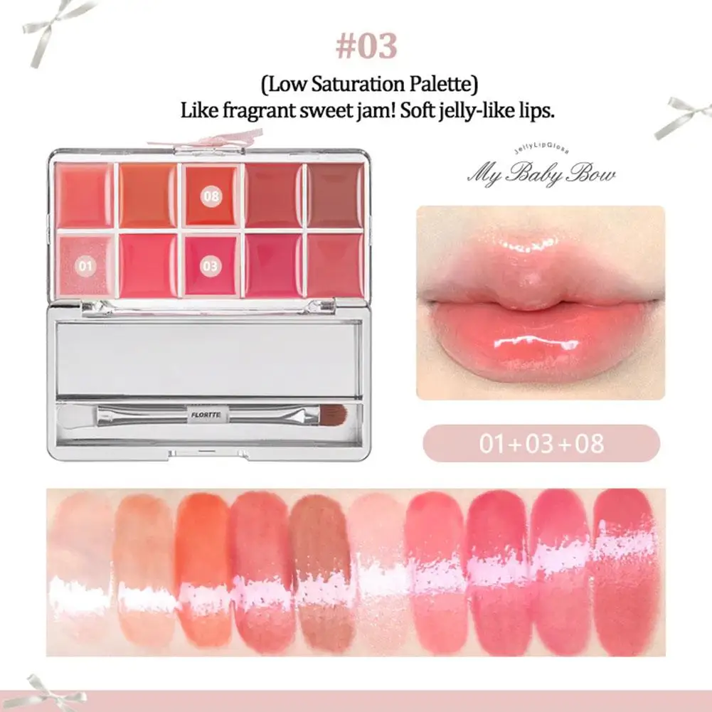 Lippenstift 10 Kleur Jelly Palet Gelei Lipgloss Tien Kleur Getinte Lipkleur Mengen Langdurige Hydratatie Make-Up Schoonheid