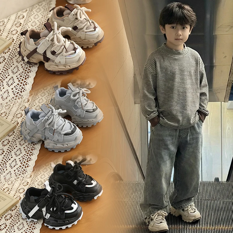 

Детские ретро-кроссовки на массивной подошве, новые, в стиле пэчворк, для школы и спорта, для мальчиков и девочек, модные, нескользящие, дышащие, детские кеды