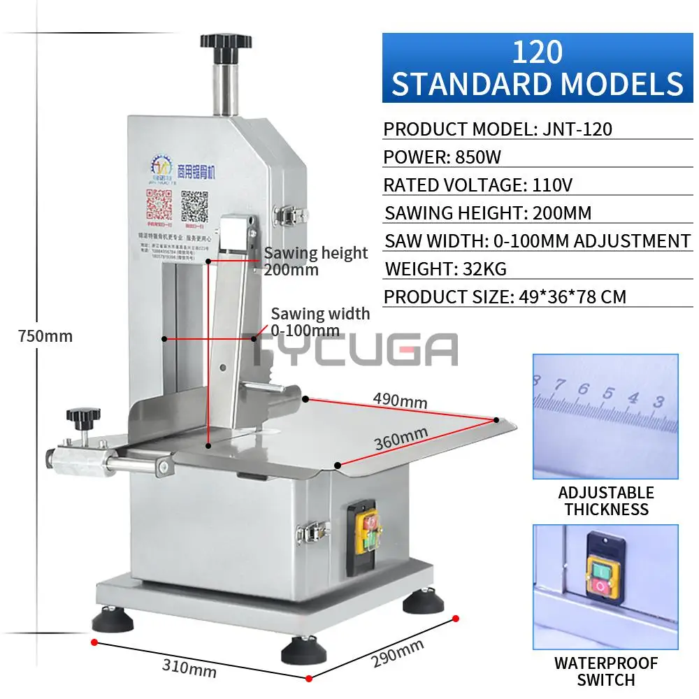 Segatrice per ossa elettrica Automatica 850W Carne congelata/Taglierina per ossa Desktop Taglio commerciale di agnello/pesce/marco/manico Ribelle per ossa