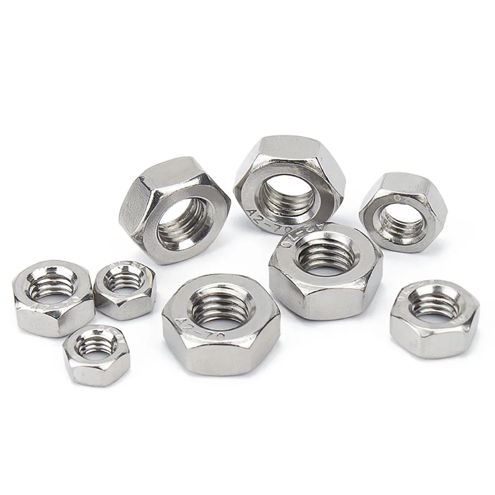 Industrial Metric Hex Nut 304 Stainless Steel M1 To M64 Hexagon Fastener 1-200 Pieces For Machinery And Equipment Assembly