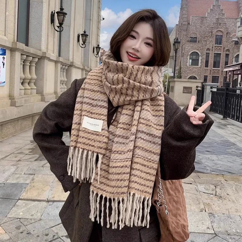 

Зимний винтажный шарф унисекс, теплый толстый вязаный шарф для шеи для мужчин и женщин, модный повседневный шарф для поездок на работу, украшение в подарок