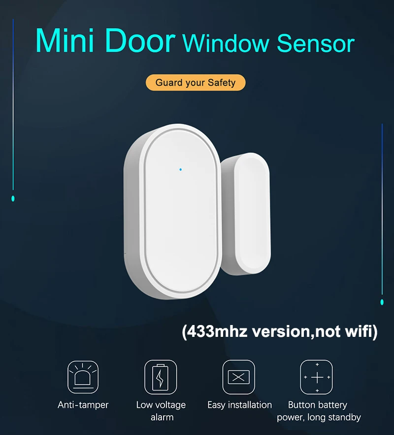 TAIBOAN Wireless 433mhz Door Window Sensor Mini Alarm Sensor Armed Disarmed for Home Security Alarm System APP Remote Control