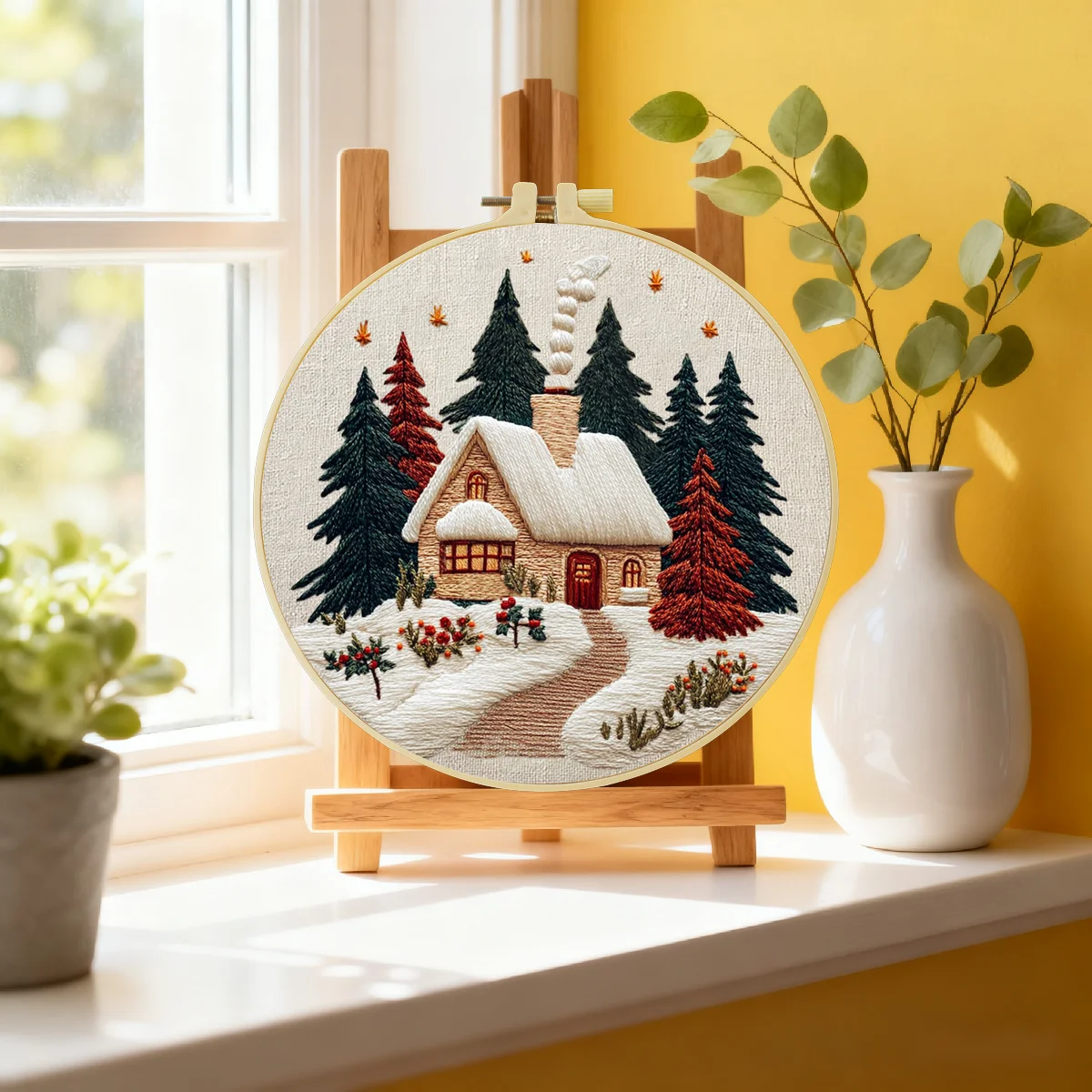 1 Stück 20X20CM/15X15CM 7,87/6,3 Zoll Schneelandschaft Stickerei Starter-Kit DIY-Kit DIY-Stickerei-Set Handarbeiten Nadelkunst Nähkunst – Detail 1
