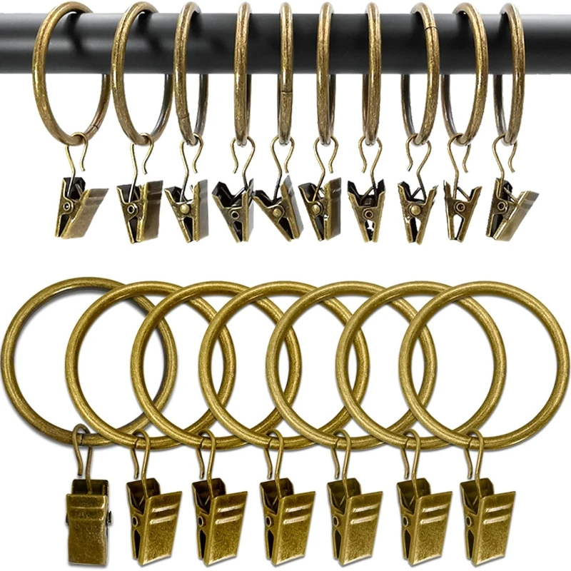 20pcs Metal Curtain Rings with Clips, Drapery Clips Hooks, Decorative Curtain Rod Clips 1 Inch Interior Diameter
