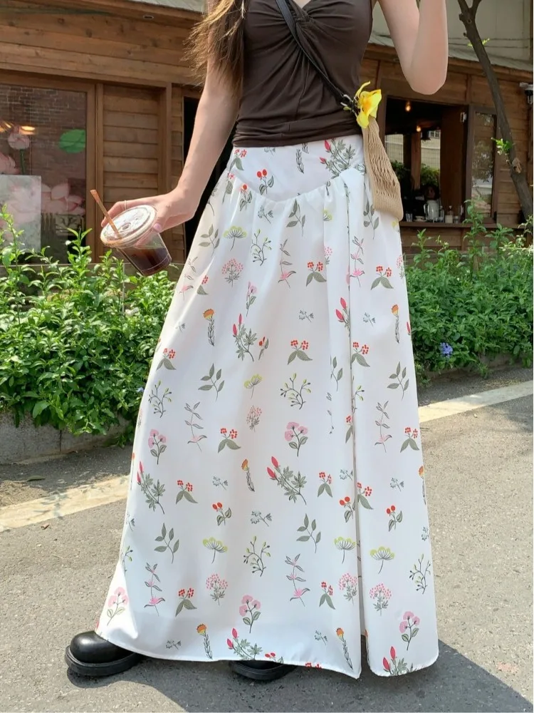 

Sweet Floral A-Line Midi Skirt Women's Summer High Waist Vacation Casual Loose Skirt Elegant Fullness Skater Dress