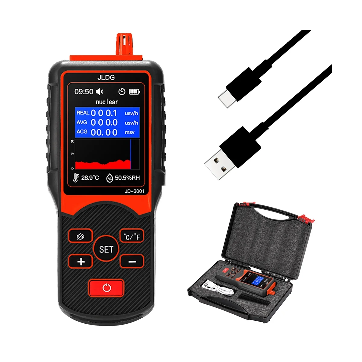 

JLDG JD-3001 Geiger Counter Nuclear Radiation Detector Y-Ray Beta Gamma Detector Radioactivity Detector