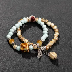 Double-Layer Vintage Ceramic Bracelet with Elastic Cord, Handmade, Unisex Jewelry Accessory Z799 armbanden voor vrouwen