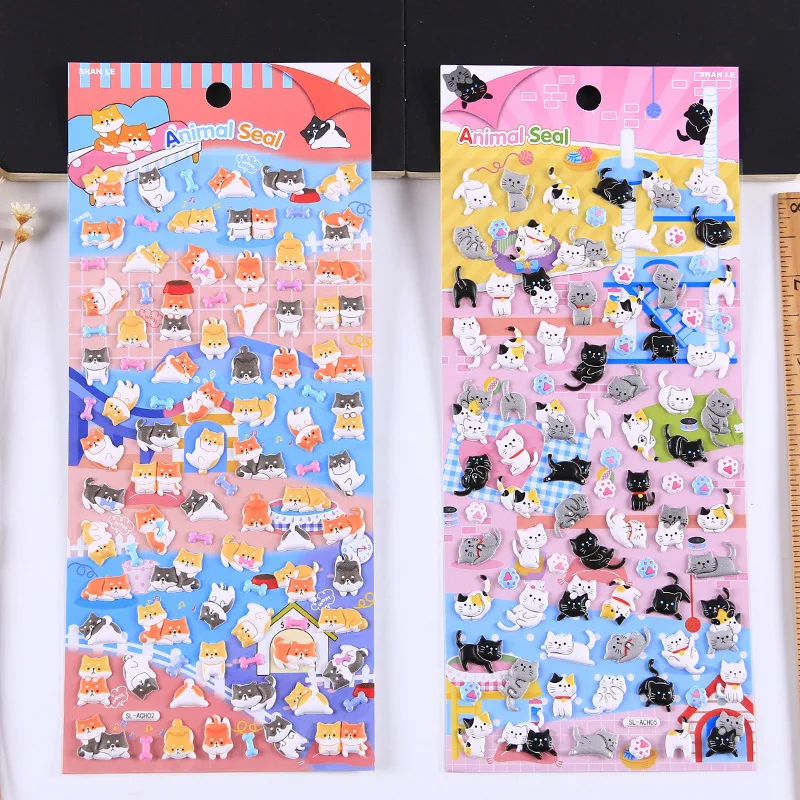 

3D Embossed Cartoon Animal Stickers Cat Penguin Panda Shiba Inu Puffy Decals for Kids DIY Journal Phone Case Gift