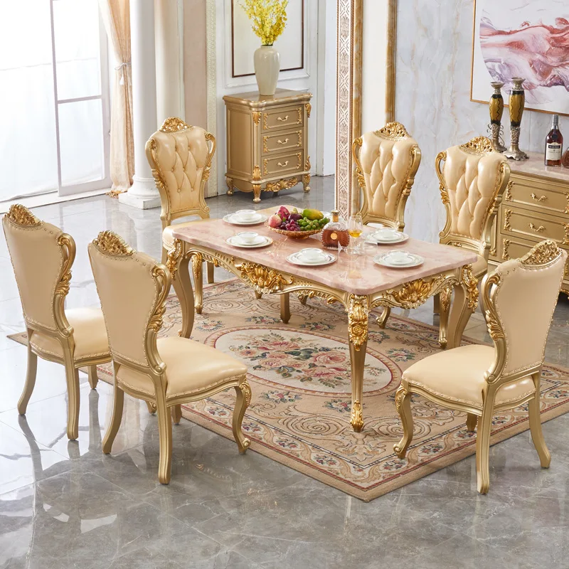 European marble face round table aristocratic golden dining table household dining table and chair combination