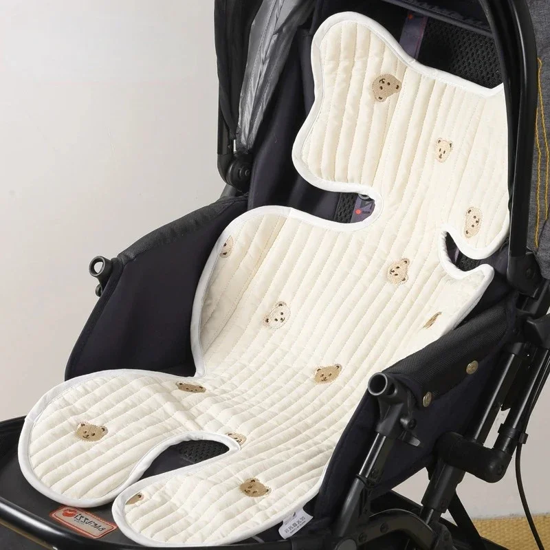 Baby Stroller Liner Car Seat Cushion Cotton Mattress Embroidery Bear Diaper Changing Pad Mat Newborn Carriages Pram Accessories