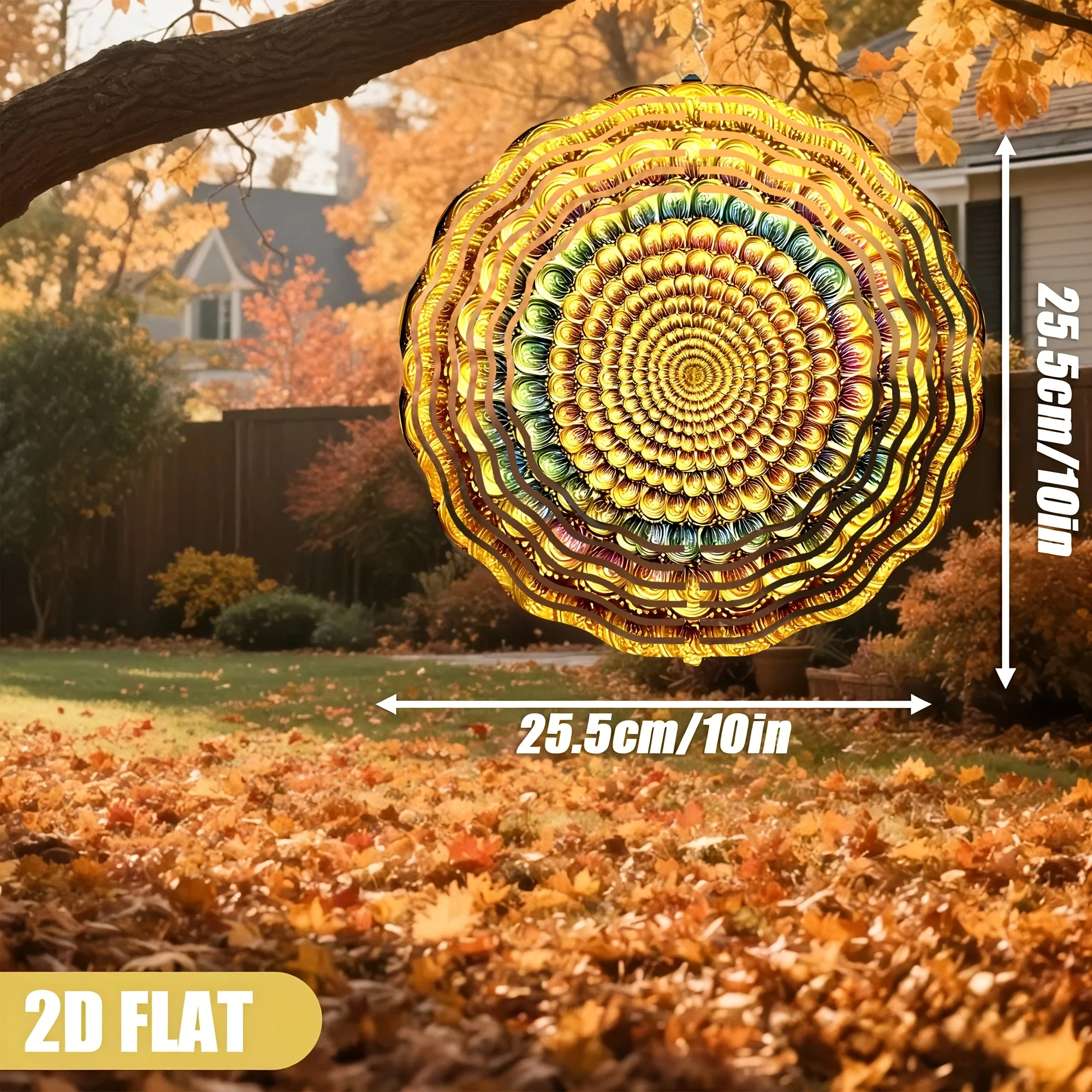 CIFBUY Luxury Gold Mandala Wind Chime Aluminum Wall Art Waterproof Durable Geometric Radial Design Home Garden Patio Decor