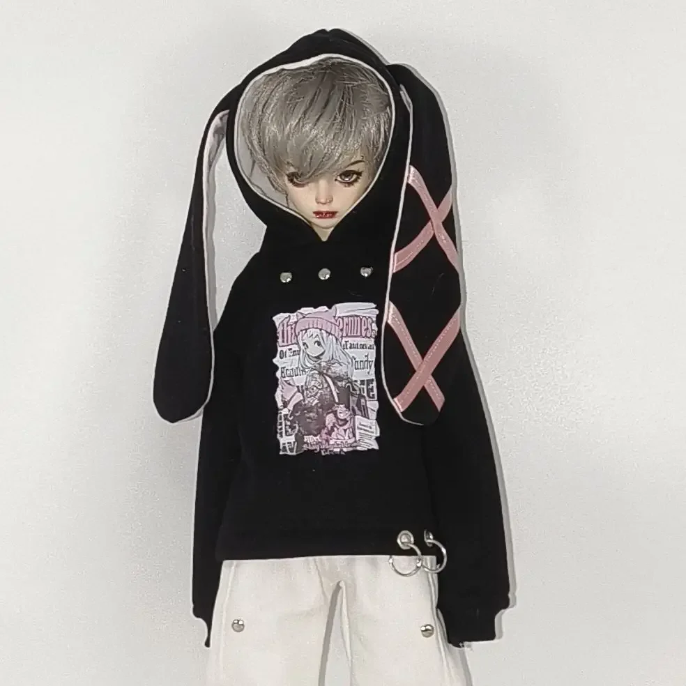 1/4 Doll's Clothes Suit for 45cm Bjd Doll Play House Toys Rabbit Ear Hoodie with Pants Set Dress Up Doll Accessories, No Doll
