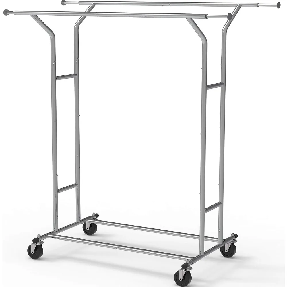 Heavy Duty Double Rail Clothing Garment Rack, Chrome