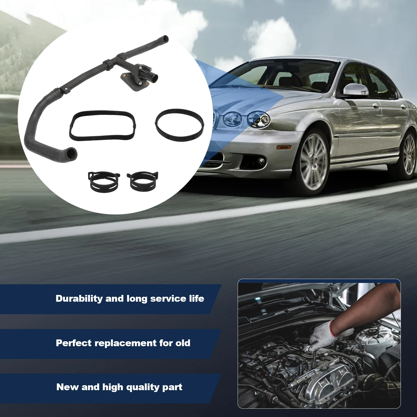 C2S43430 Radiator Hose + Thermostat Assembly For 2002-2005 Jaguar X-Type 2.5L C2S43430X