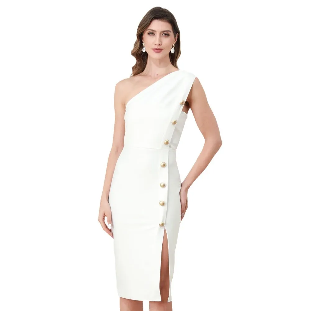 European and American Design Sense Bandage One-Piece Dress White Slim Dress Women's High Sense Annual Meeting Clothing Women