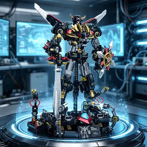 Movie Black Lion God King Voltron Mech Building Blocks Set, Large Robot Warrior Mecha Model Bricks, MOC DIY Collectible Construction Toy with Display with Light Base for Adult Hobby Gift