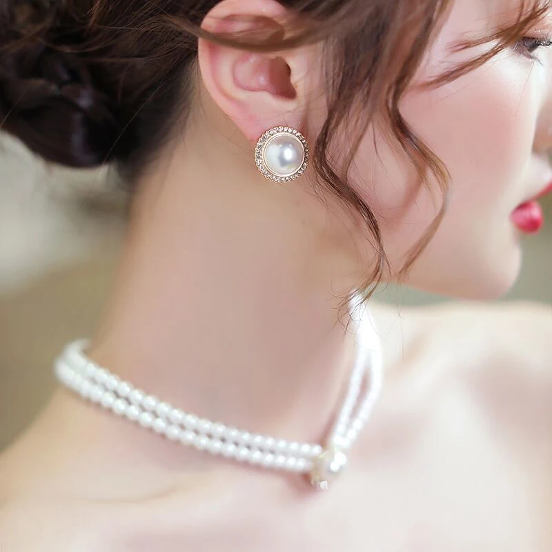 3pcs Fashion Double Layer Pearl Pendant Necklace Earrings Jewelry Set Ladies Banquet Wedding Jewelry Accessories Gift