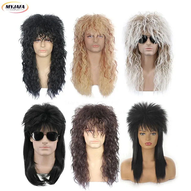 ABC12370s 80s Rockstar شعر مستعار تأثيري الروك أسود براون شعر أشقر فاسق رقيق متعرج حفلة الهالوين البوري الباروكات Rocx ؛ 3,f'6,h.7;j #2