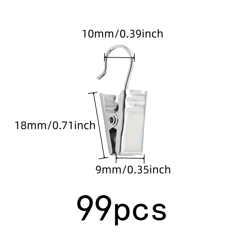 99 pcs Open-End Curtain Clips, Living Room Curtains, Rust Resistant Metal, Easy Slide On Rod, Multipurpose