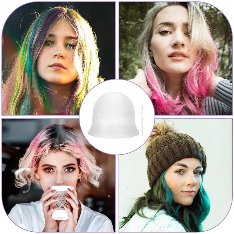 1pcs Silicone Hair Coloring Cap Hook Needle Pink Professional Dyeing Tool Highlight Dyeing Frosting Dyeing Hats Barber Hair