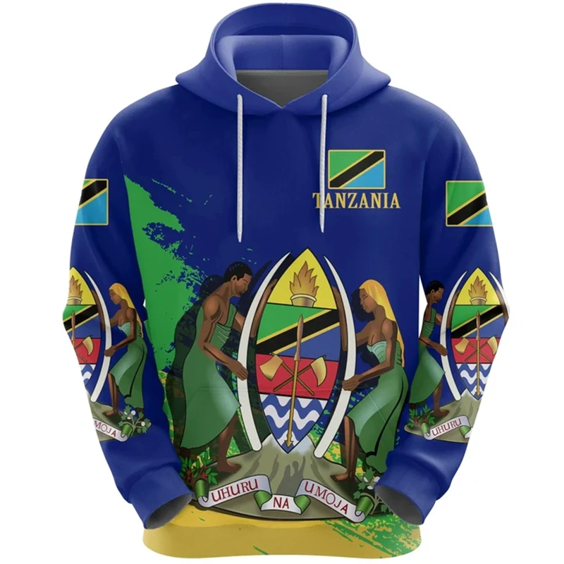 

New Men's Hooded Sweatshirts 3D Printing African Region Tanzania National Flag Graphic Pullovers Retro Casual Sports Clothing