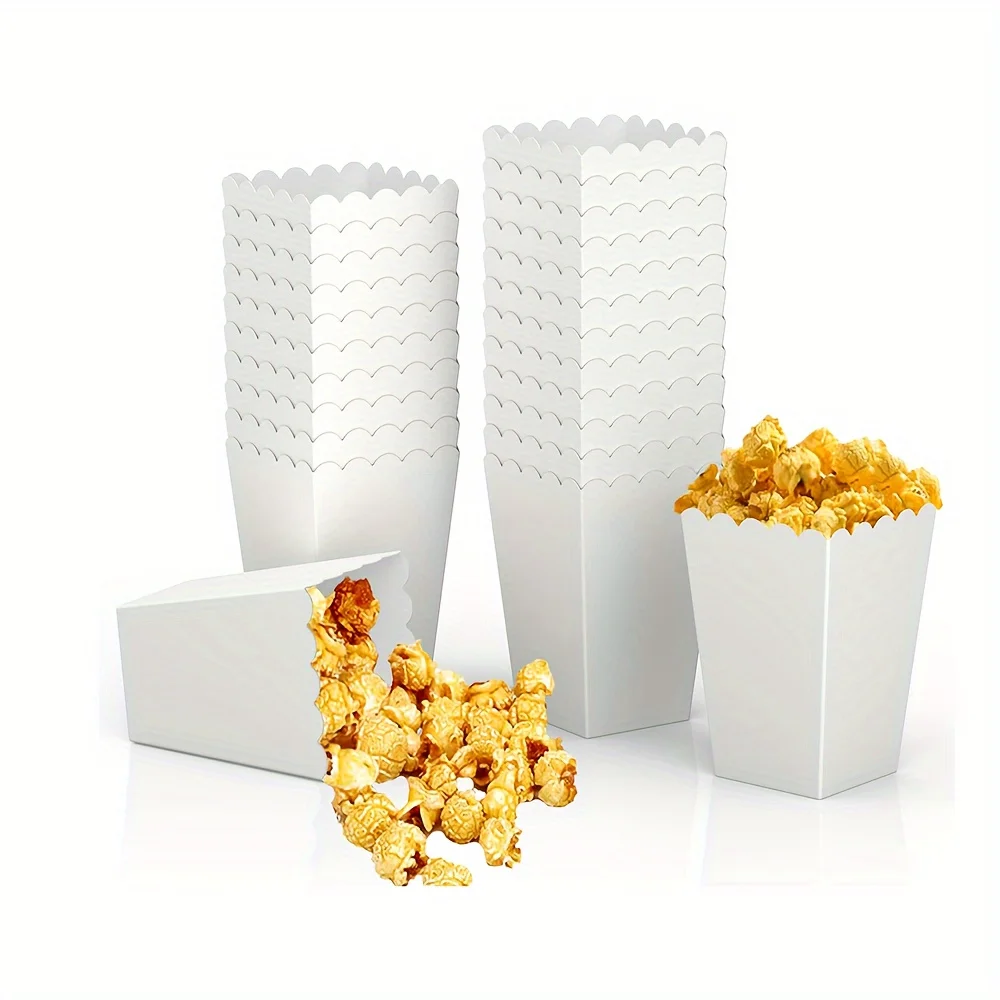 24pcs, Mini Popcorn Containers For Party Supplies, Bulk White Treat Boxes With Scalloped Edges For Movie Night Decorations,