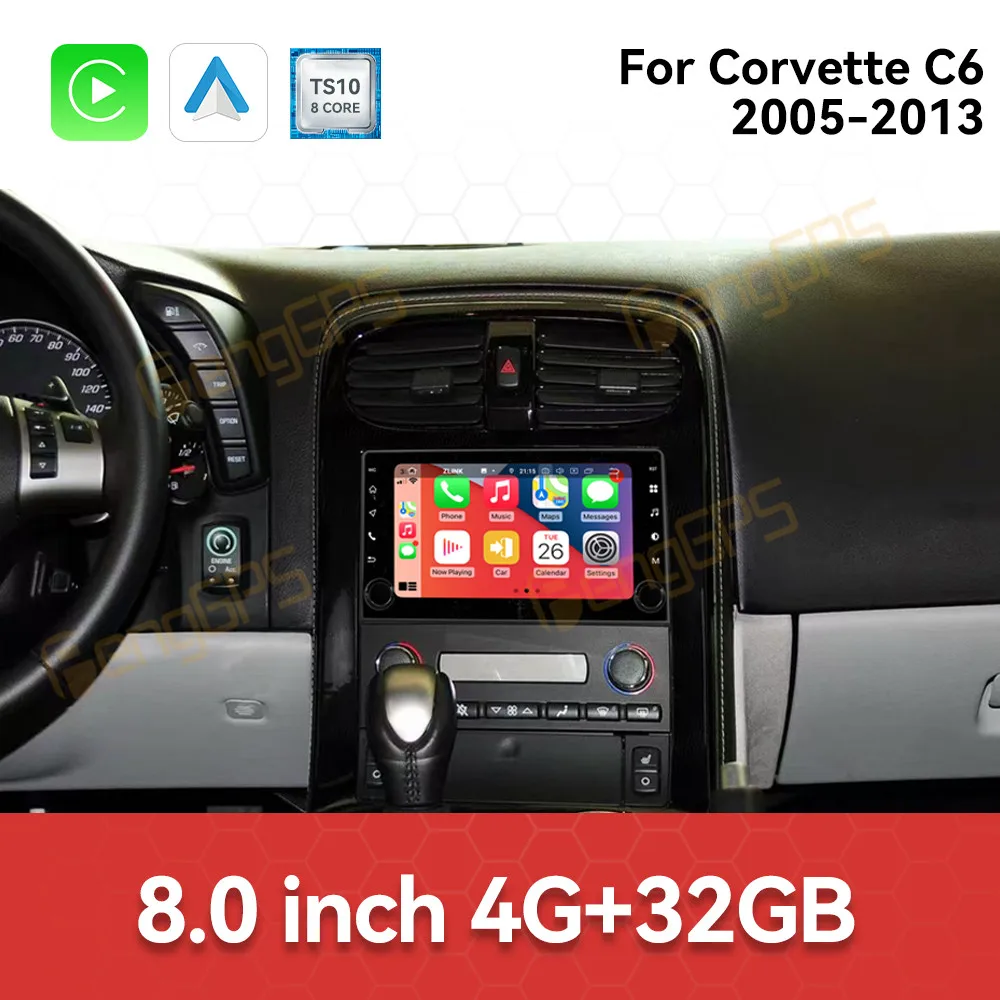 

8-дюймовый Carplay Android 13.0 для Corvette C6 2005-2013 Автомобильный GPS-навигатор Автомобильный радиоприемник Мультимедийный плеер Медиа Авто Стерео
