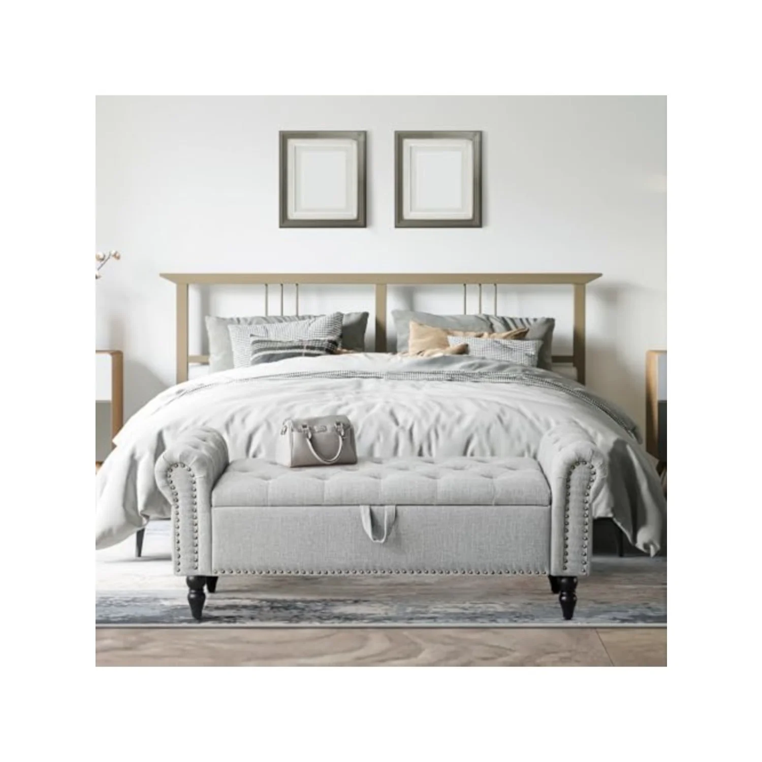 51” Bedroom Bench, End of Bed Bench with Button-Tufted Large Upholstered Storage Bench Ottoman Linen Window Benches