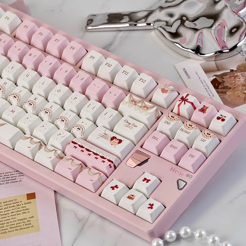 Keycaps Original Pink Cute High Beauty Five sided PBT Thermal Sublimation Compatible with Mechanical Keyboard