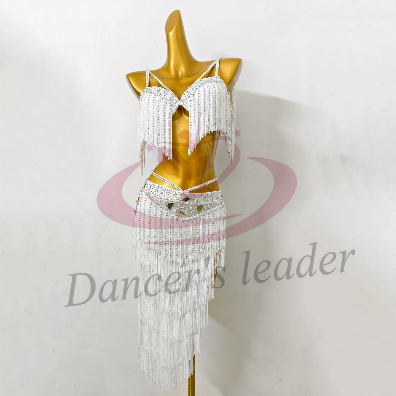 Belly Dance Competition Women's High-end Custom Lenses Multi-layer Tassel Cha Samba Performance Rhinestone Dress