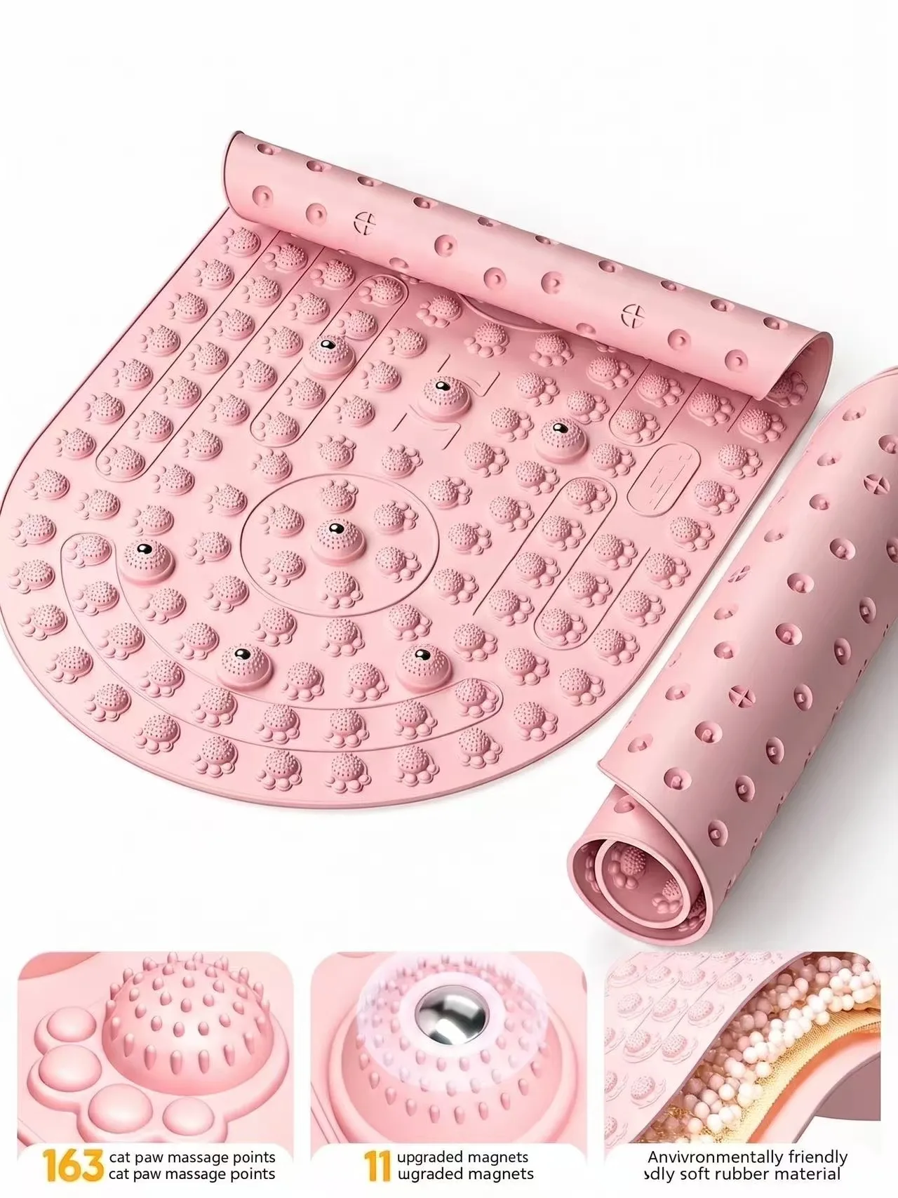 WSW Liquid Silicone Foot Massage Mat - 163 Cat Paw Acupressure Points with 11 Magnetic Stones, Non-Slip Reflexology Mat for Pain