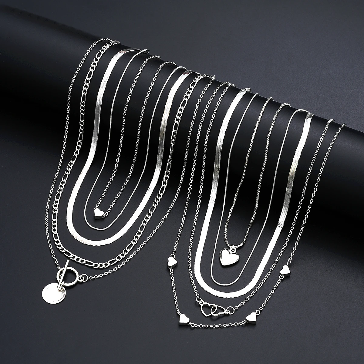 10 قطعة/المجموعة المرأة بسيطة تكويم قلادة القلائد مجموعة موضة الحب القلب متعدد الطبقات القلائد الإناث مجوهرات الحفلات هدايا 2025 #4