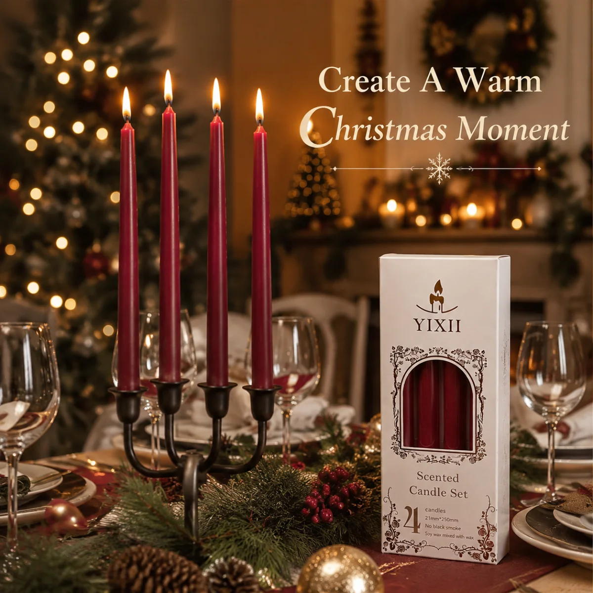 Christmas 25cm Long Rod Aromatherapy Candle Set, Christmas Home Decoration, Wine Red Rod Wax Aromatherapy Candles